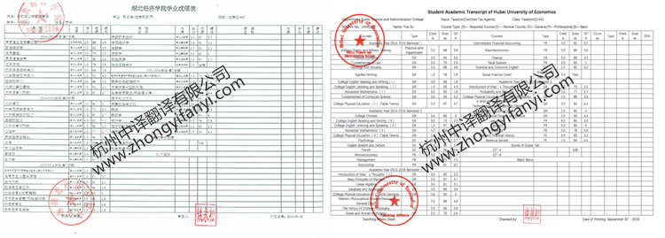 湖北經濟學院成績單出國留學公證認證翻譯件模板.jpg