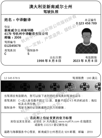 杭州駕照翻譯公司,澳大利亞駕照翻譯,新南威爾士州駕照翻譯.png